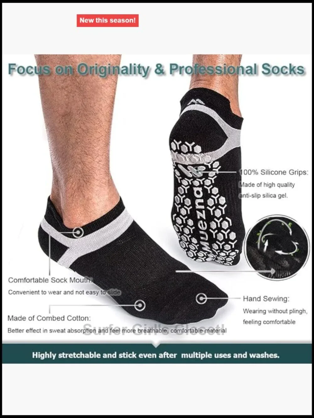 Men's Non-Slip Yoga Socks with Grips for Pilates Barre Fitness